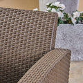 Outdoor Brown Faux Wicker Club Chairs With Mixed Beige Water Resistant Cushions Brown Beige Fabric