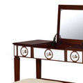 40 Inch 2 Piece Vanity Desk Set, Flip Top Mirror, Padded Stool, Cherry Brown Brown Metal Synthetic Wood Mirror