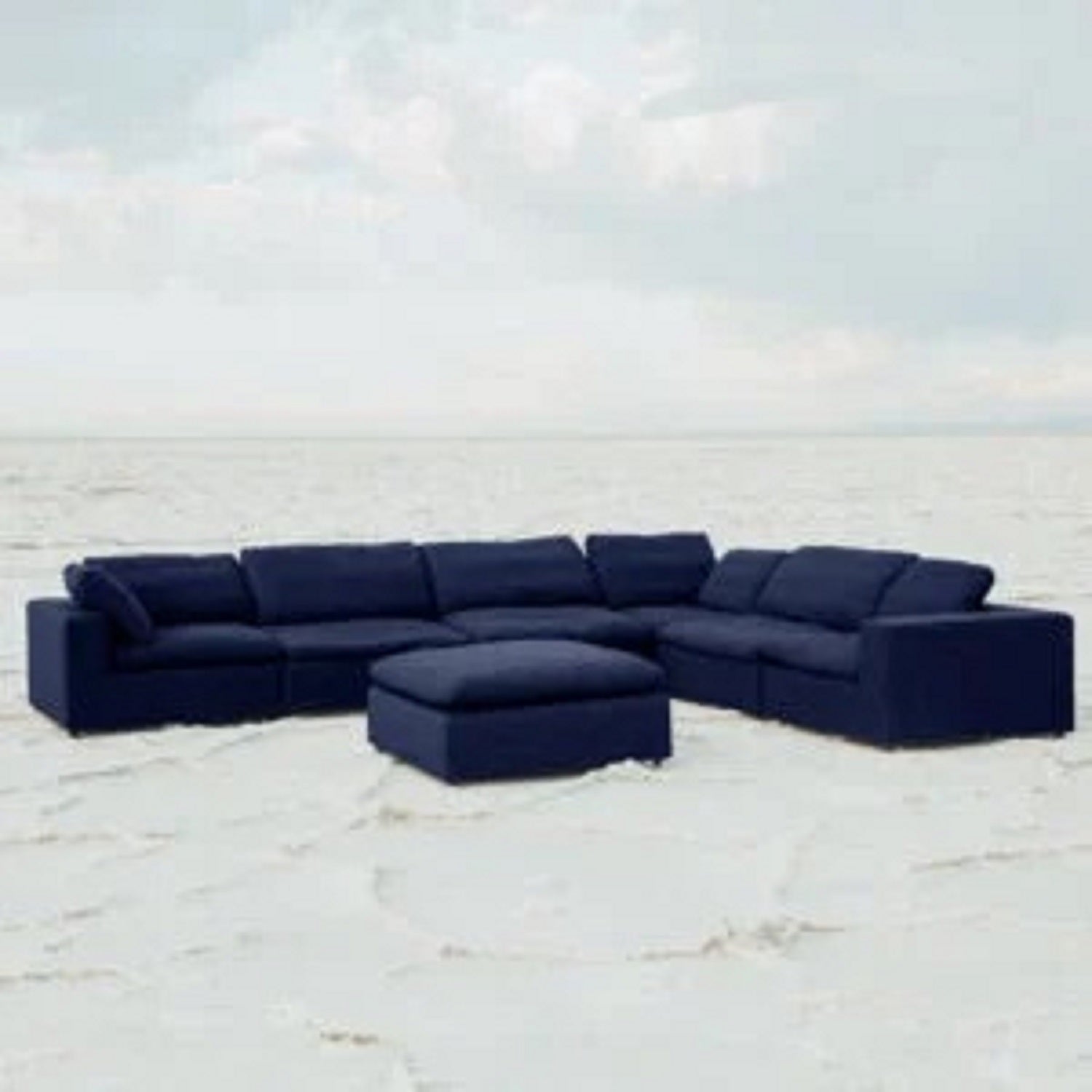 Modern 17" Luxe Size Ottoman, Premium Fabric Upholstered 1 Pc Living Room Cube Ottoman With Plush Seat Cushion, Navy Wood Primary Living Space Solid Blue Navy Linen Linen Or Linen Blend Medium Soft Backless Contemporary Cube Armless Polyester Wood Fabric