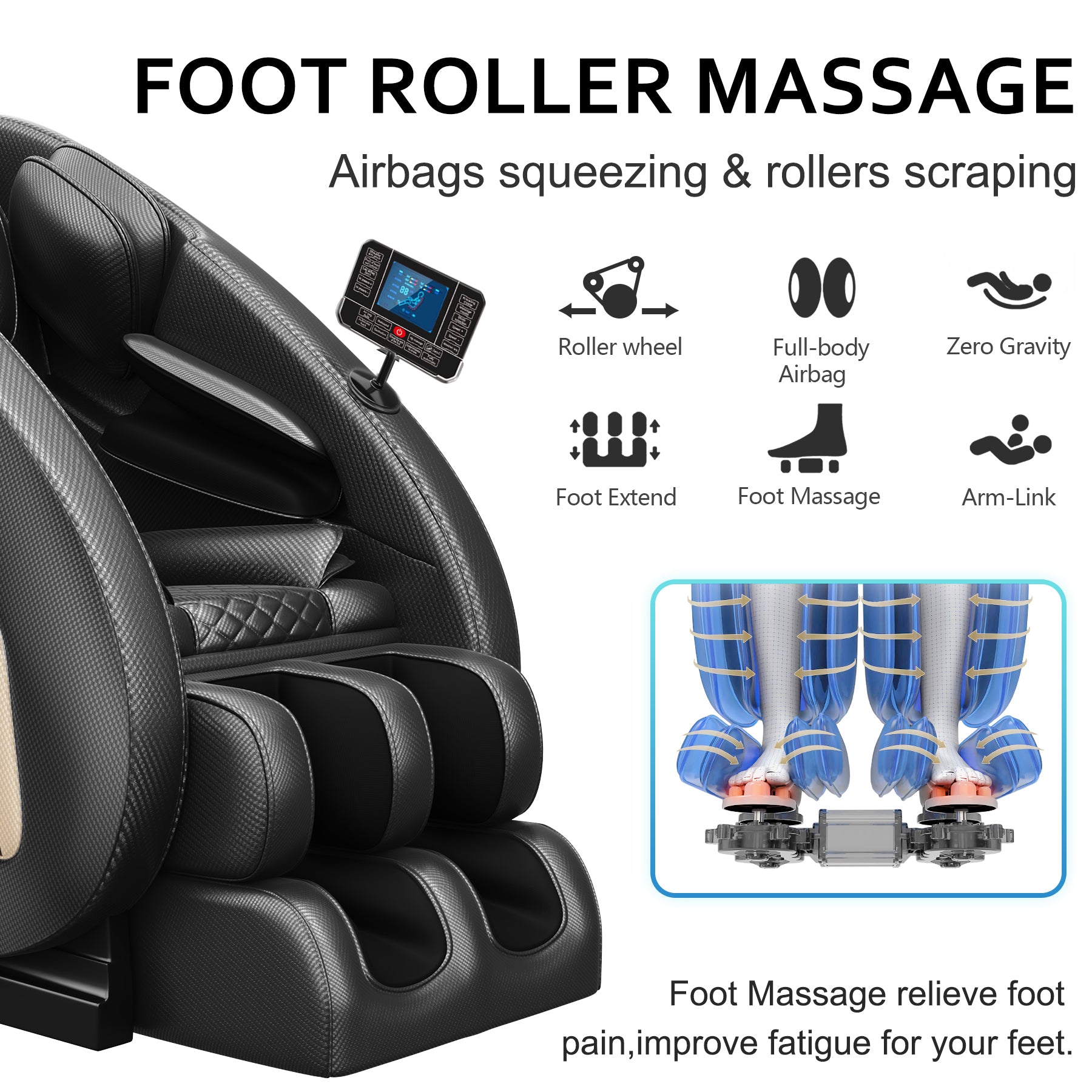 Massage Chair Blue Tooth Connection And Speaker, Easy To Use At Home And In The Office And Recliner With Zero Gravity With Full Body Air Pressure, 001, 50D X 26W X 40H In, Black3 Black Pu Leather