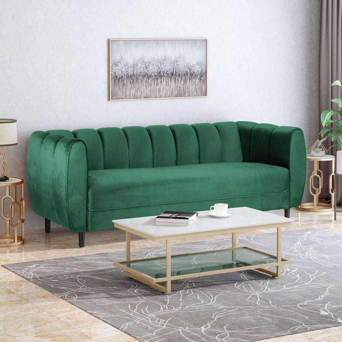 Miranda Velvet 3 Seater Sofa Emerald Velvet