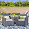 Outdoor Charcoal Faux Wicker Club Chairs With Light Grey Water Resistant Cushions Grey Fabric