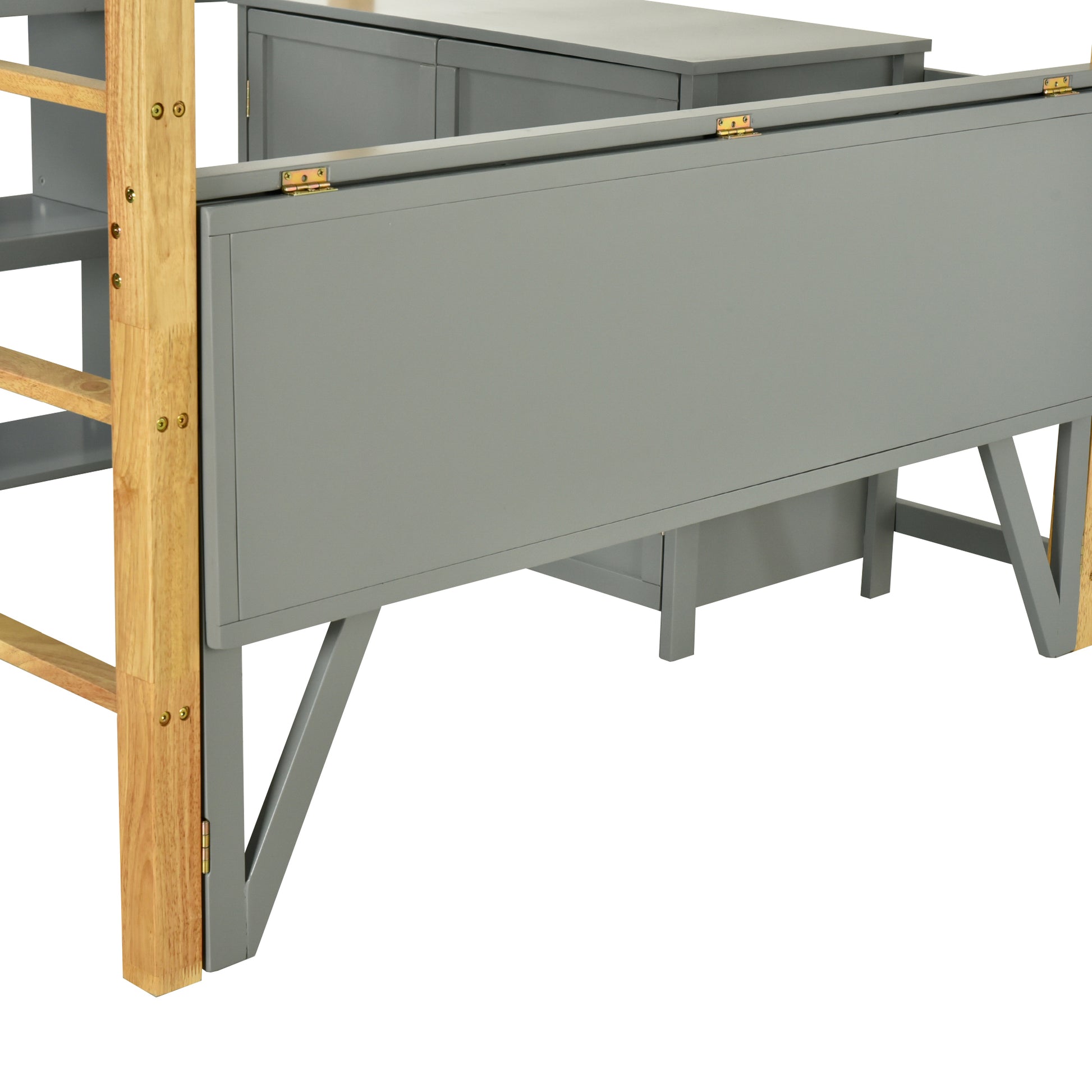 Twin Size Wood Loft Bed With Built In Storage Cabinet And Cubes, Foldable Desk, Gray Gray Solid Wood Mdf