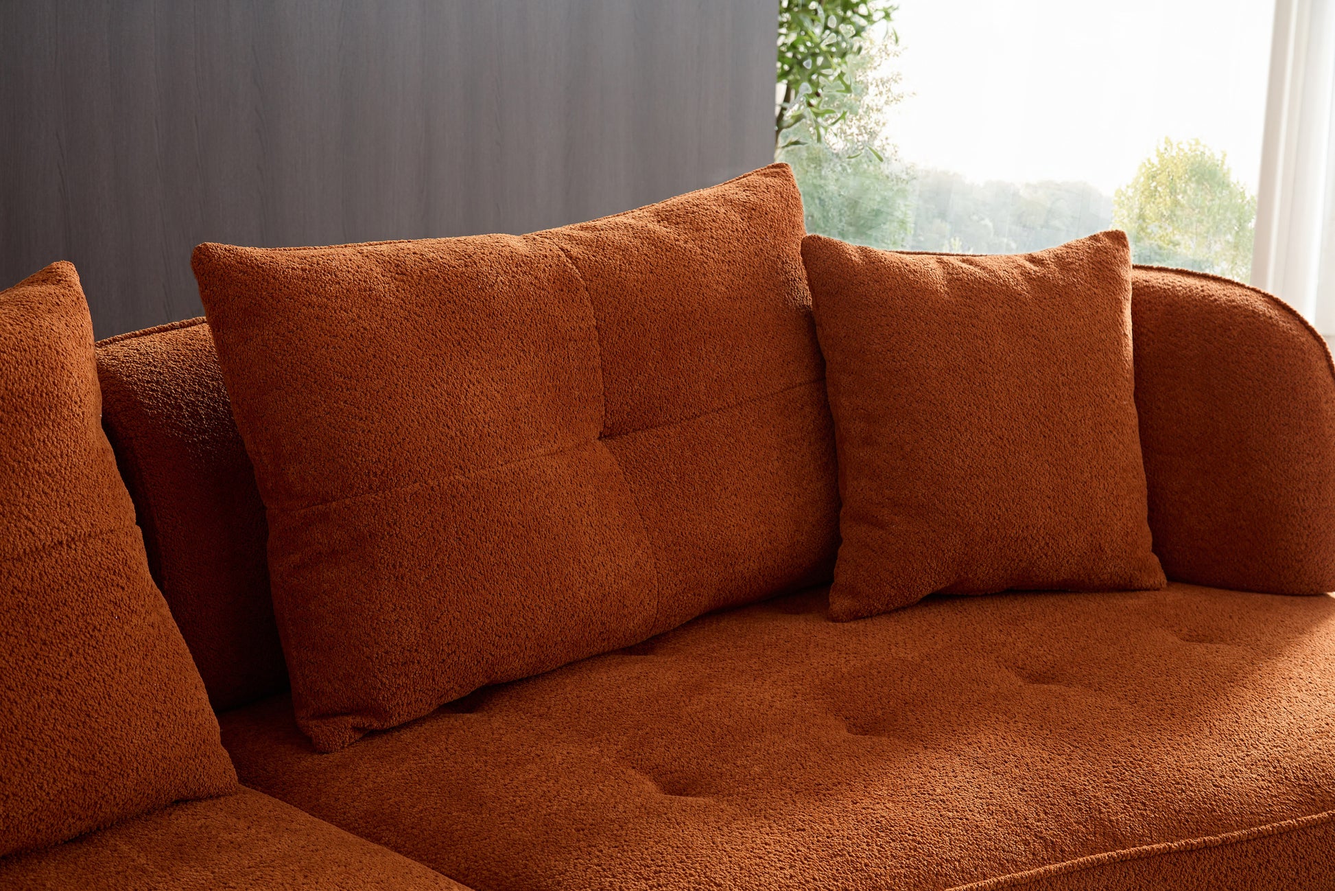 Wks7C Orange Sectional Sofa With Removable Pillows, Durable Fabric, Solid Wood Frame, High Density Sponge Filler Orange Fabric 4 Seat