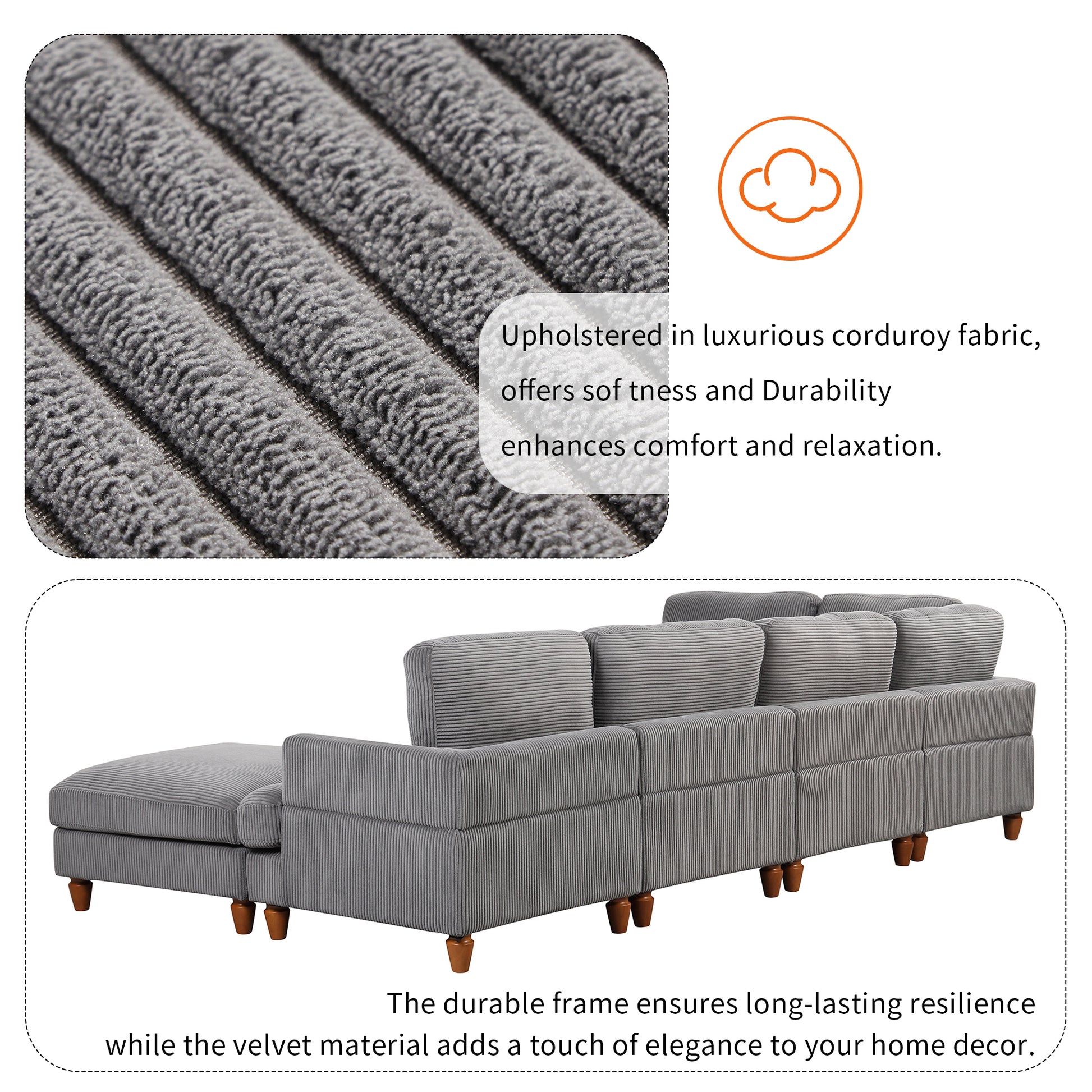 Modular Sectional Sofa With Ottoman L Shaped Corner Sectional For Living Room, Office, Spacious Space Same Sku: Wy000336Aae Gray Polyester Wood Primary Living Space Polyester 6 Seat