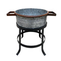 21, 18, And 16 Inch 3 Piece Round Tub Metal Planter Set With Stand In Galvanized Gray And Black Iron Black Gray Iron