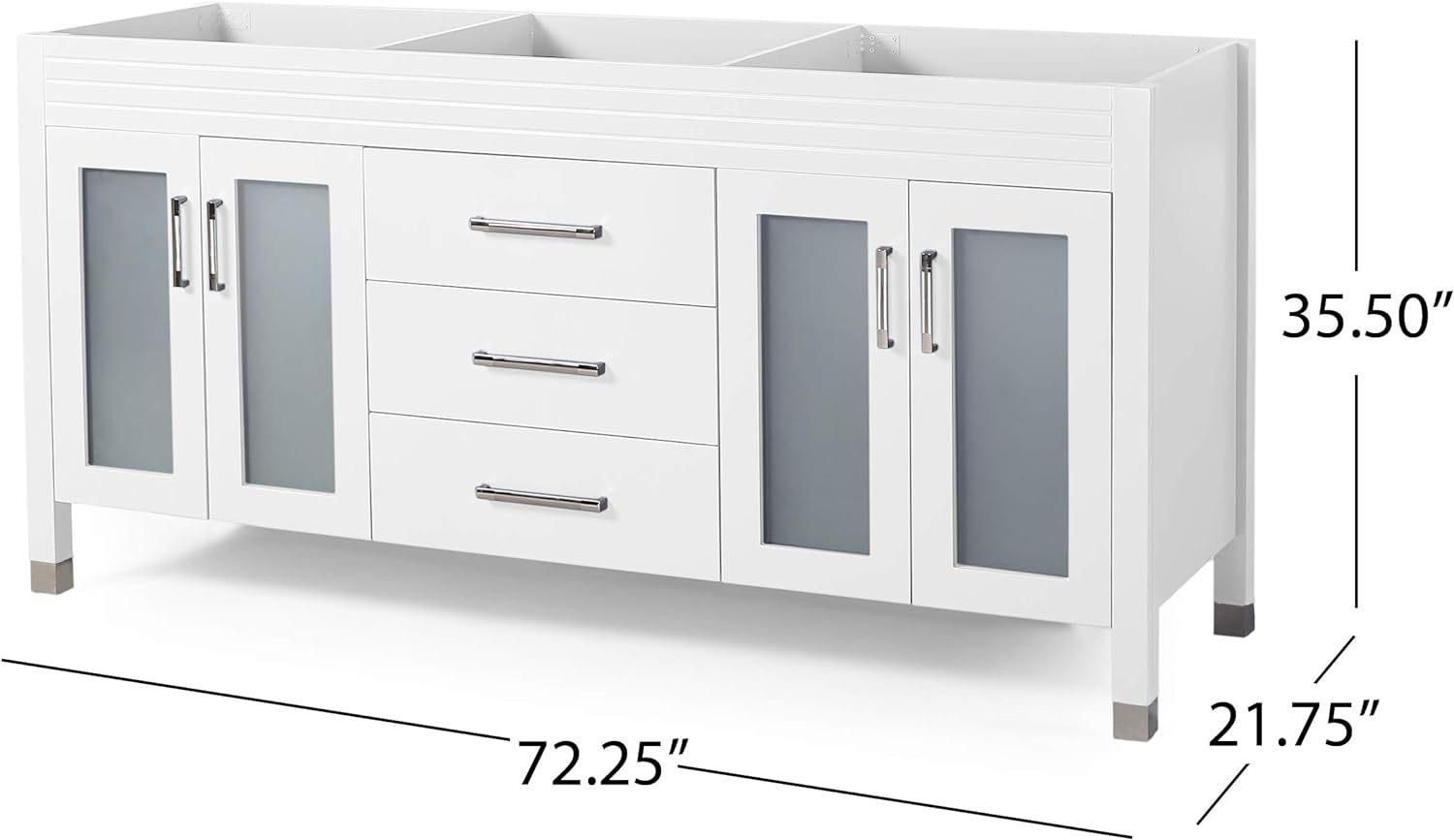 73'' Bathroom Vanity With Marble Top & Double Ceramic Sinks, 4 Doors With Glass, 3 Drawers, White White Solid Wood Mdf