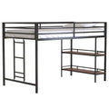 Adam Junior Twin Loft Bunk Black With Cinnamon Wood Shelf Box Spring Not Required Twin Black Metal Bedroom Bunk Metal & Wood