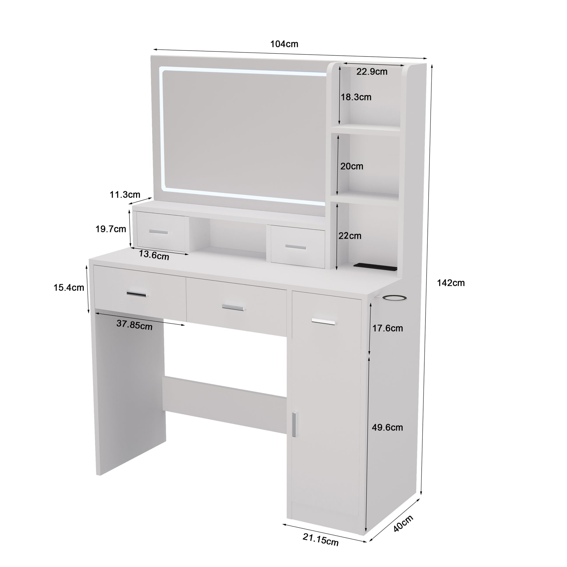 Newly Designed Smart Mirror Dressing Table With Drawers And Storage Cabinet, Dressing Table With Dressing Pad For Bedroom, Dressing Room White Mdf Glass