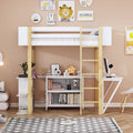 Twin Size Wood Loft Bed With Built In Storage Cabinet And Cubes, Foldable Desk, White White Solid Wood Mdf