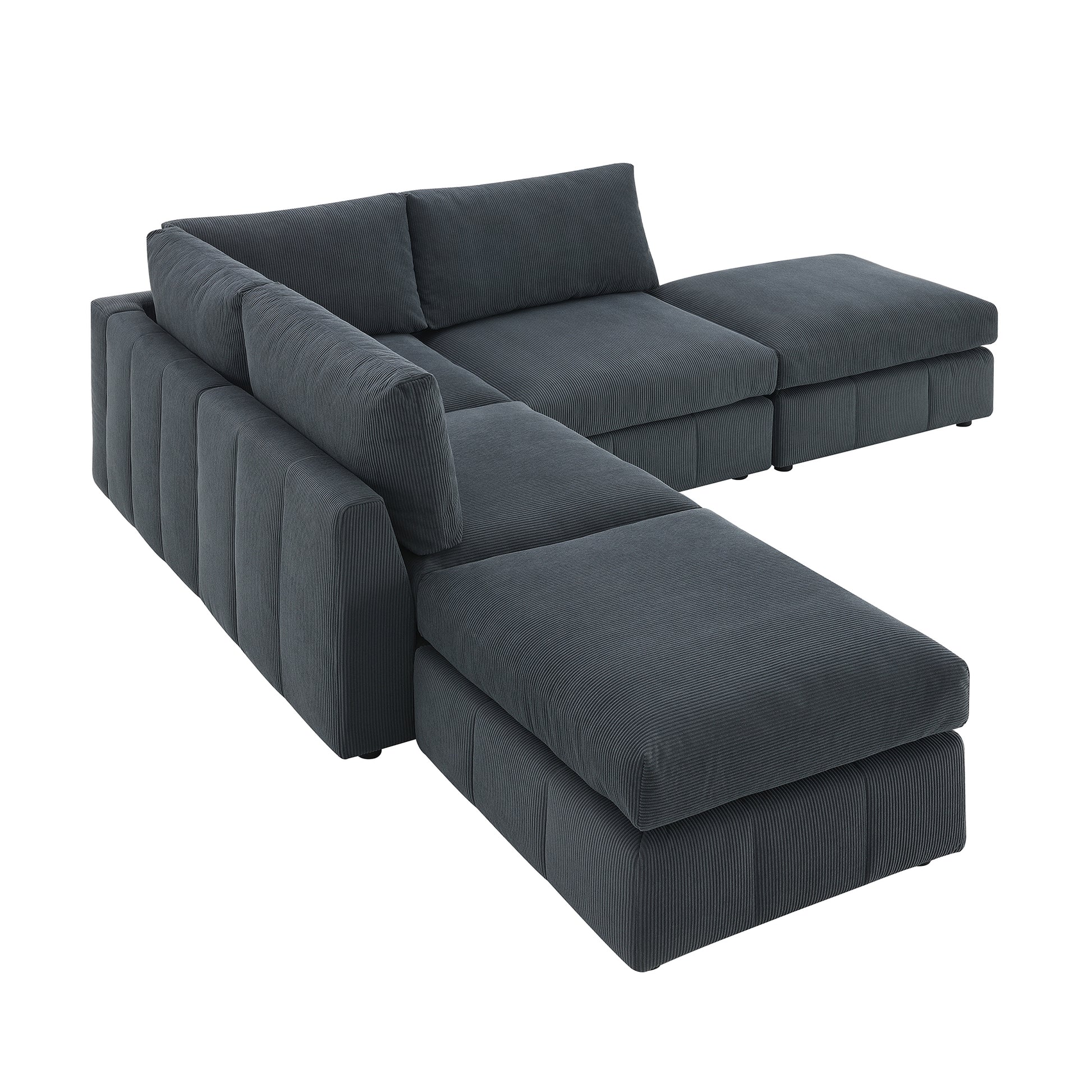 93"Modern Sectional Sofa With Vertical Stripes,5 Seat Armless Couch Set With Convertible Ottomans,Various Combinations,L Shape Indoor Furniture For Living Room,Apartment, 2 Colors Dark Grey Corduroy 5 Seat