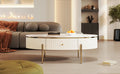 Modern Oval Coffee Table With 2 Large Drawers Storage Accent Table Off White Mdf