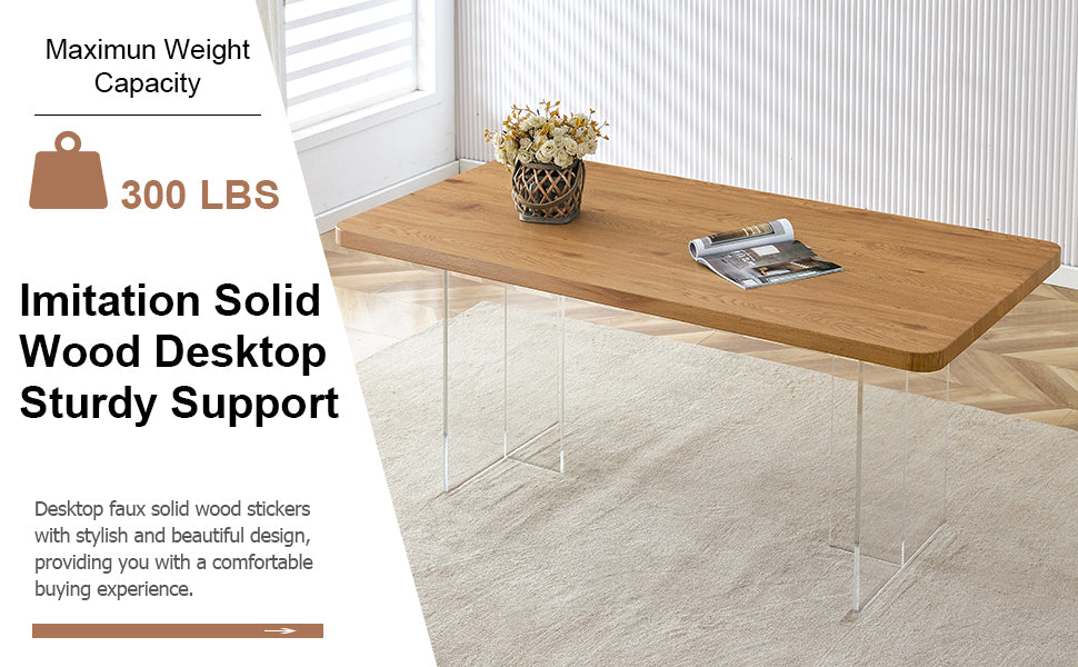 A Modern Minimalist Wooden Table With Acrylic Legs And Rectangular Tables. Computer Desk. Dining Table. Suitable For Restaurants, Living Rooms, And Kitchens. F 1298 Wood Mdf