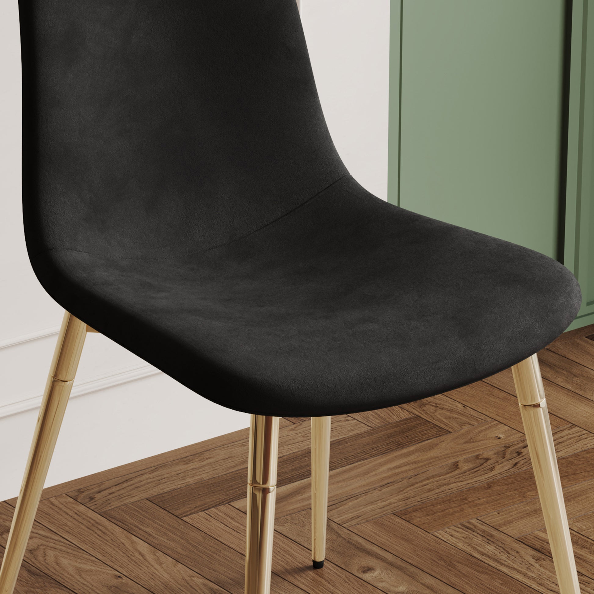 Dining Table Set Of 9, 0.32" Thick Tempered Glass Top Dining Table With Metal Legs And Eight Fabric Dining Chairs, Table Size: 62.99" L X 35.43" W X 29.92" H Gold Tempered Glass