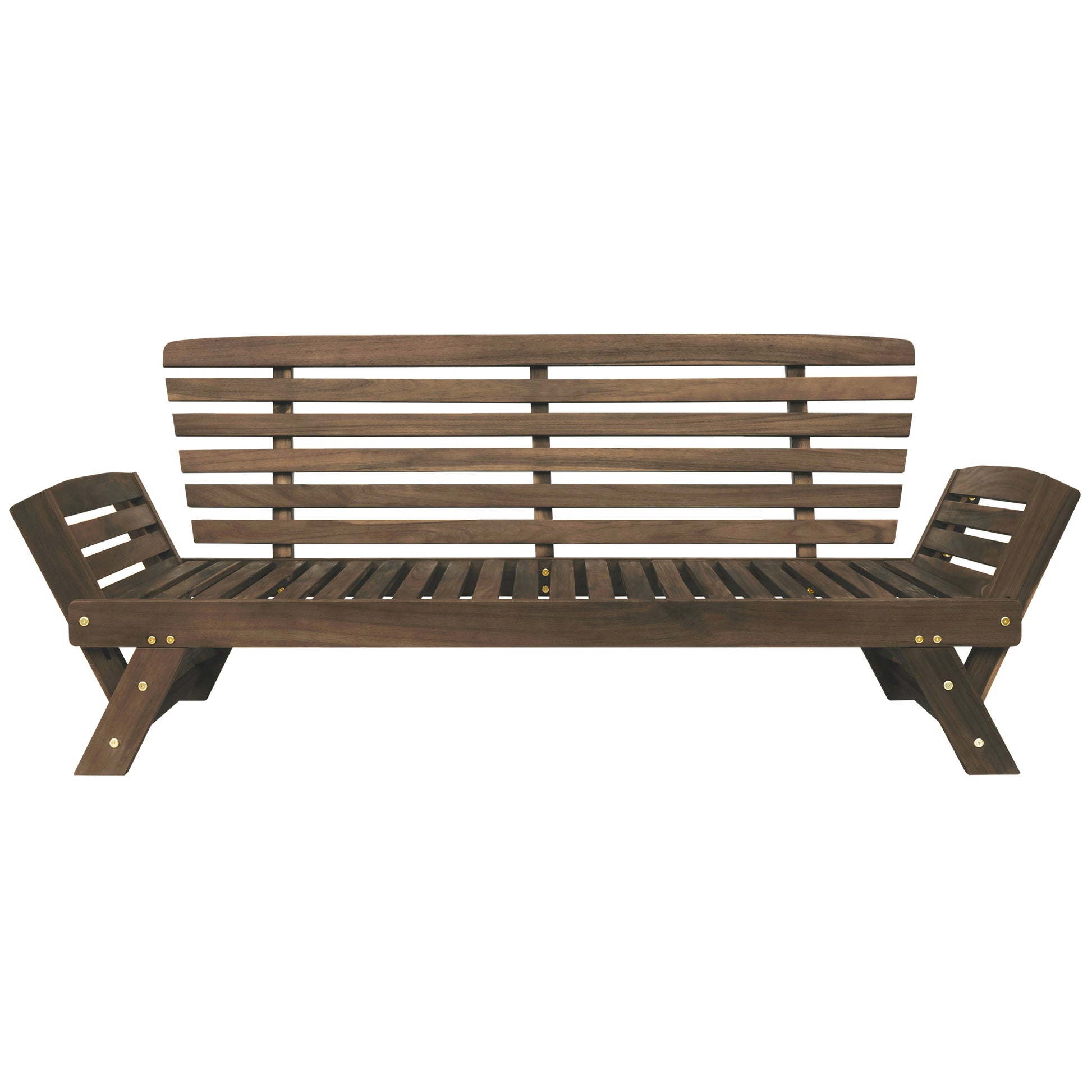 Outdoor Adjustable Patio Wooden Daybed Sofa Chaise Lounge With Cushions For Small Places, Brown Finish Gray Cushion Yes Complete Patio Set Gray Water Resistant Frame Water Resistant Cushion Garden & Outdoor Casual Sofa Seating Groups Foam Solid Wood
