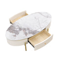 Modern Oval Coffee Table With 2 Large Drawers Storage Accent Table Off White Mdf