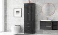 Tall Storage Cabinet With Three Drawers For Bathroom Office, Black Black Mdf