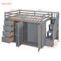 Full Size Wood Loft Bed With Built In Wardrobes, Cabinets And Drawers, Gray Gray Solid Wood Mdf