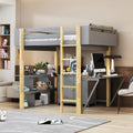 Twin Size Wood Loft Bed With Built In Storage Cabinet And Cubes, Foldable Desk, Gray Gray Solid Wood Mdf