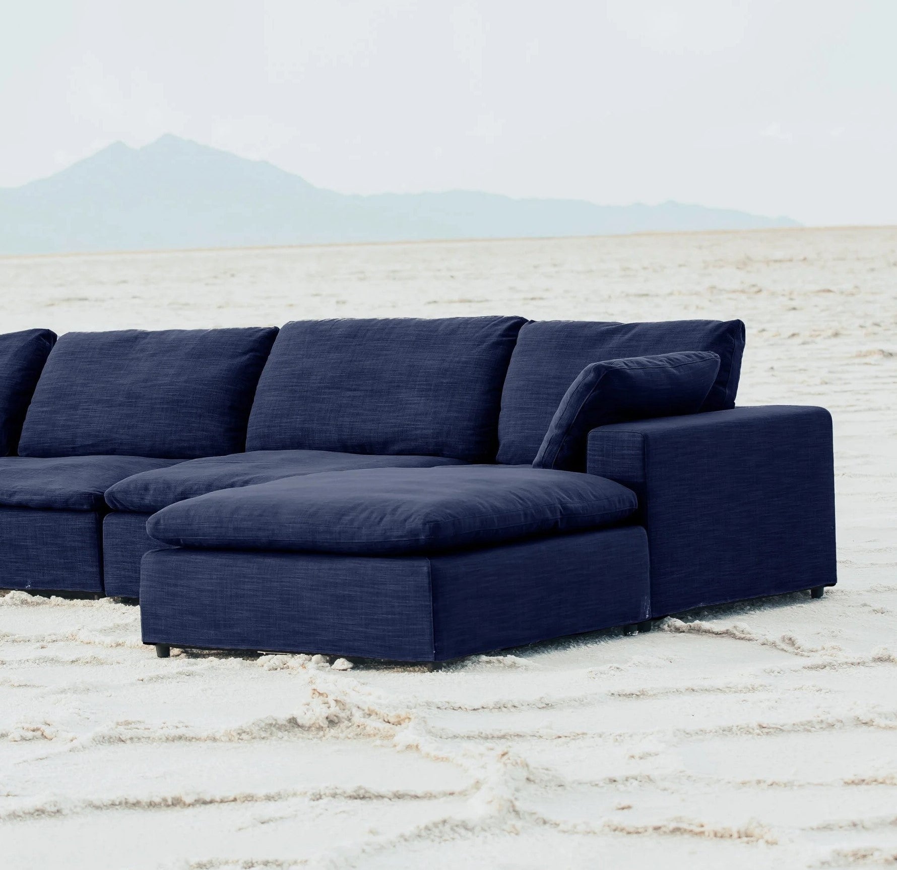 Modern 17" Petite Size Ottoman, Premium Fabric Upholstered 1 Pc Living Room Cube Shape Ottoman With Plush Seat Cushion, Navy Wood Primary Living Space Solid Blue Navy Linen Linen Or Linen Blend Medium Soft Backless Contemporary Cube Armless Polyester
