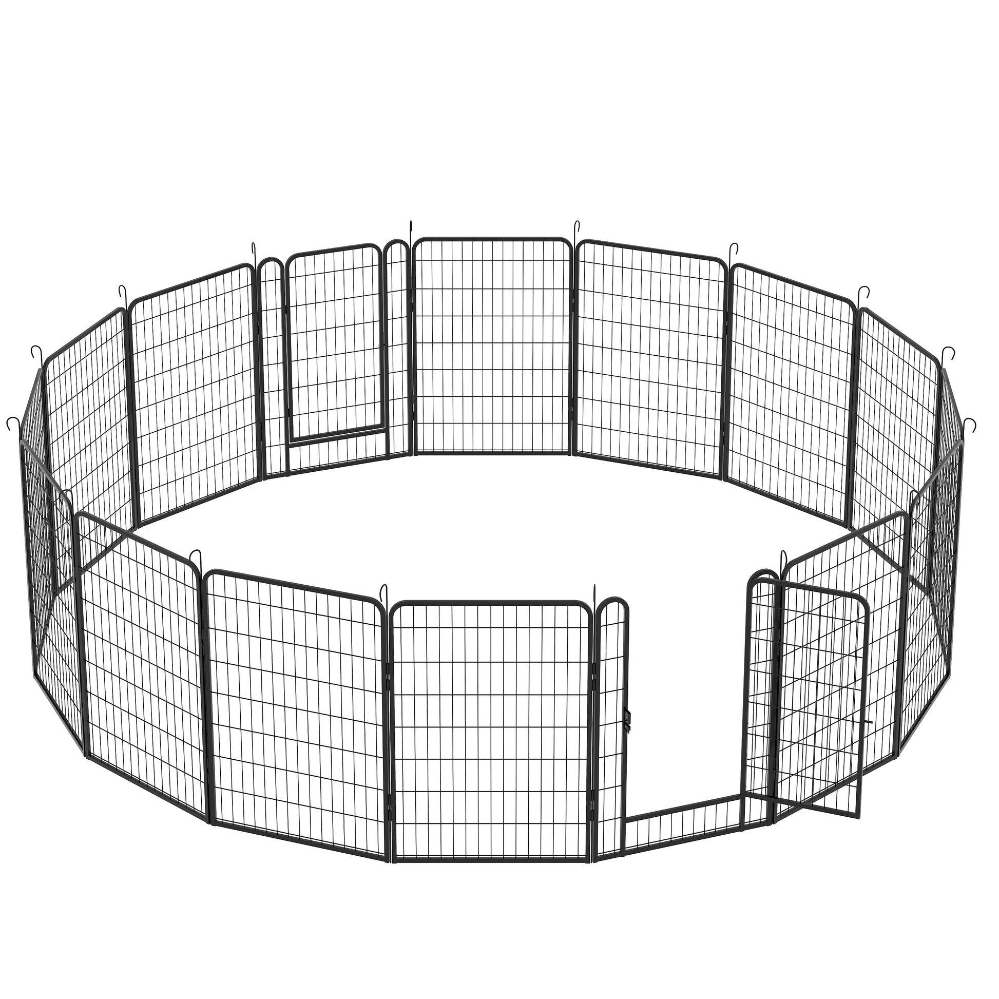 16 Panels Heavy Duty Metal Playpen With Door,39.37"H Dog Fence Pet Exercise Pen For Outdoor Black Metal