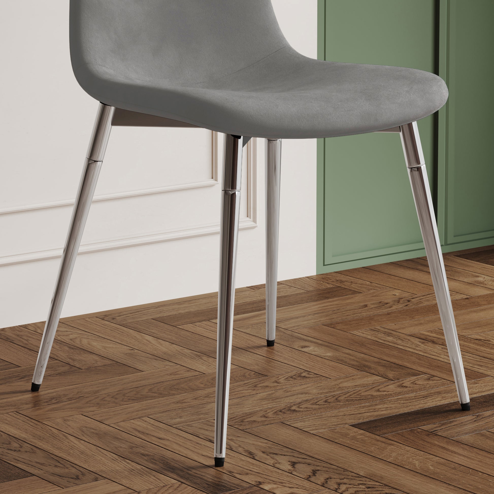 Dining Table Set Of 5, 0.32" Thick Tempered Glass Top Dining Table With Metal Legs And Four Fabric Dining Chairs, Table Size: 62.99" L X 35.43" W X 29.92" H Silver Tempered Glass
