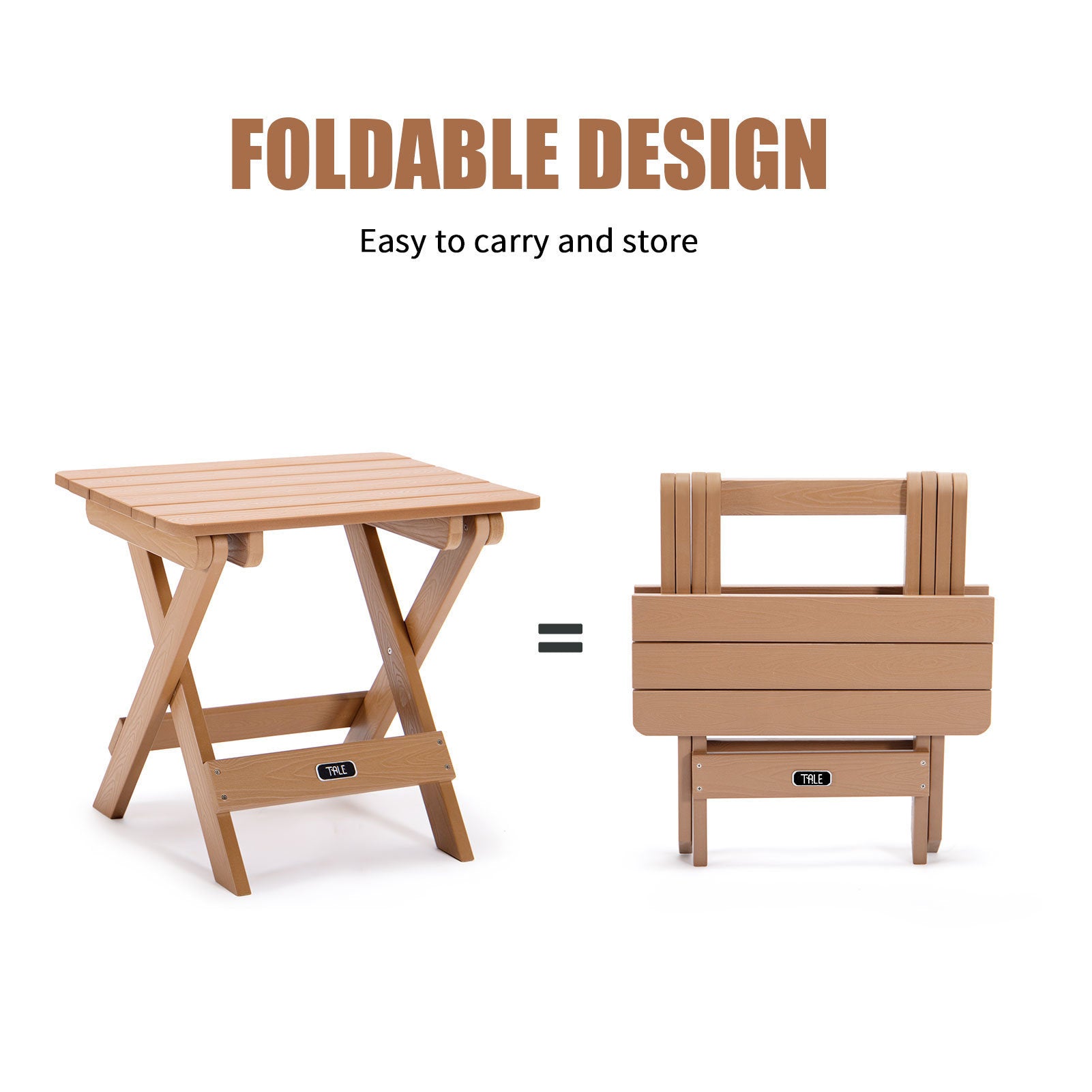 Tale Adirondack Portable Folding Side Table Square All Weather And Fade Resistant Plastic Wood Table Perfect For Outdoor Garden Beach Camping Picnics Brown Plastic