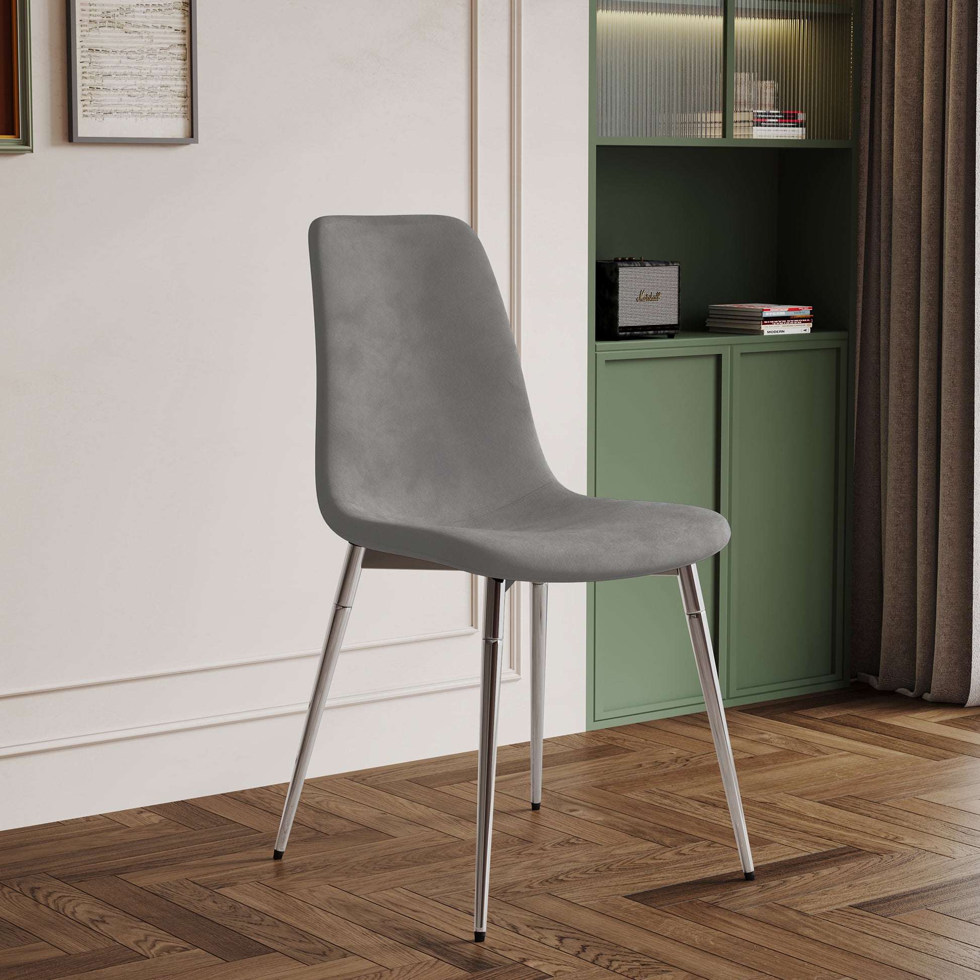Dining Table Set Of 9, 0.32" Thick Tempered Glass Top Dining Table With Metal Legs And Eight Fabric Dining Chairs, Table Size: 62.99" L X 35.43" W X 29.92" H Silver Tempered Glass