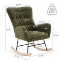 Nursery Rocking Chair, Teddy Upholstered Glider Rocker, Rocking Accent Chair With High Backrest, Comfy Rocking Accent Armchair For Living Room, Bedroom, Offices, Dark Green Iron Dark Green Primary Living Space Varnished Sponge Square Casual Rocking