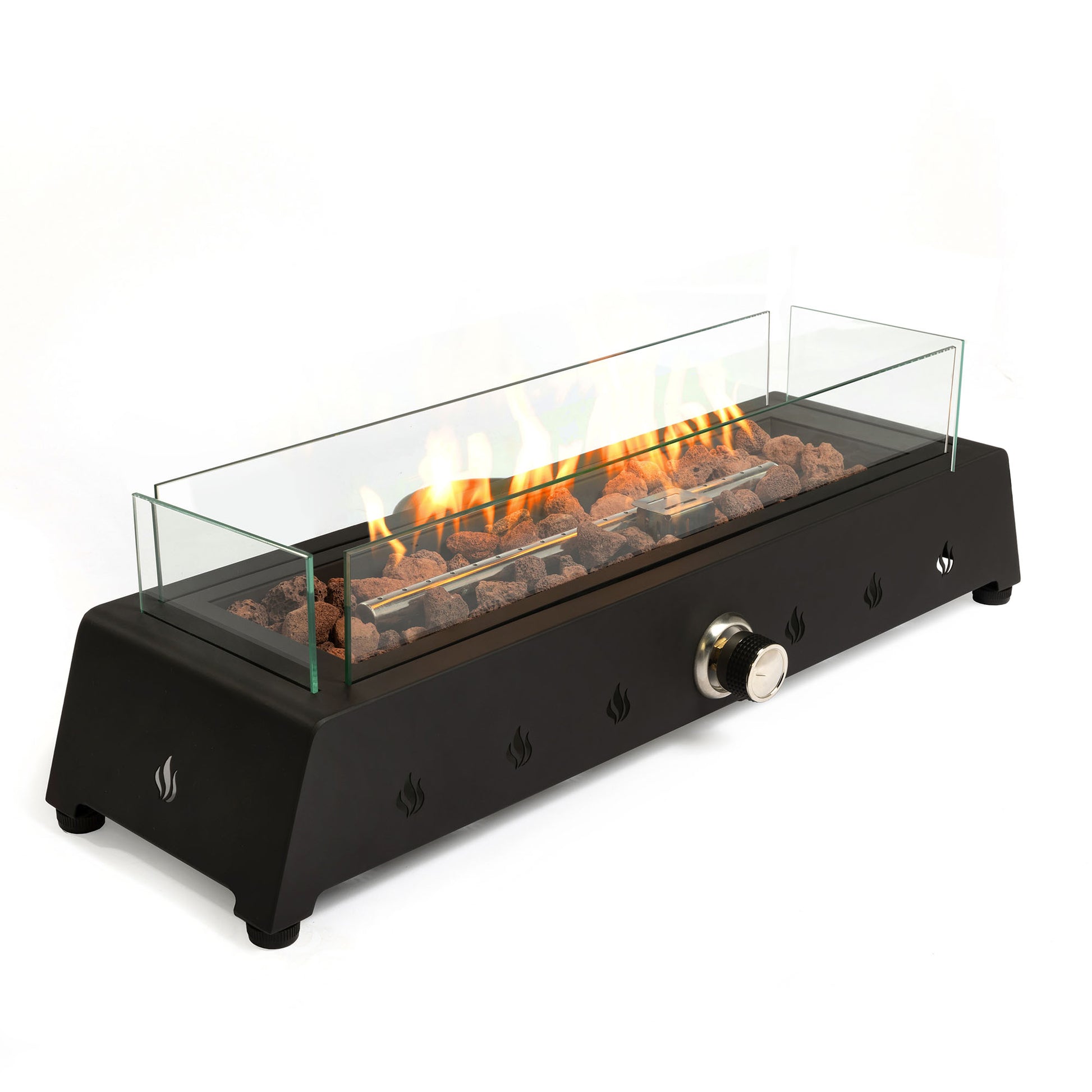 28 Inch Tabletop Fire Pit, Propane Gas Fire Pit With Quick Connect Joint, Glass Wind Guard And Lava Rock, Outdoor Portable Tabletop Fire Pit Black Steel