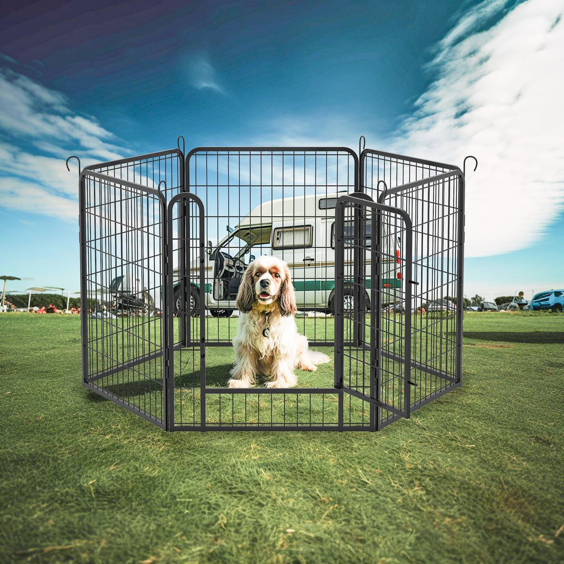 6 Panels Heavy Duty Metal Playpen With Door,31.7"H Dog Fence Pet Exercise Pen For Outdoor, Indoor Black Metal