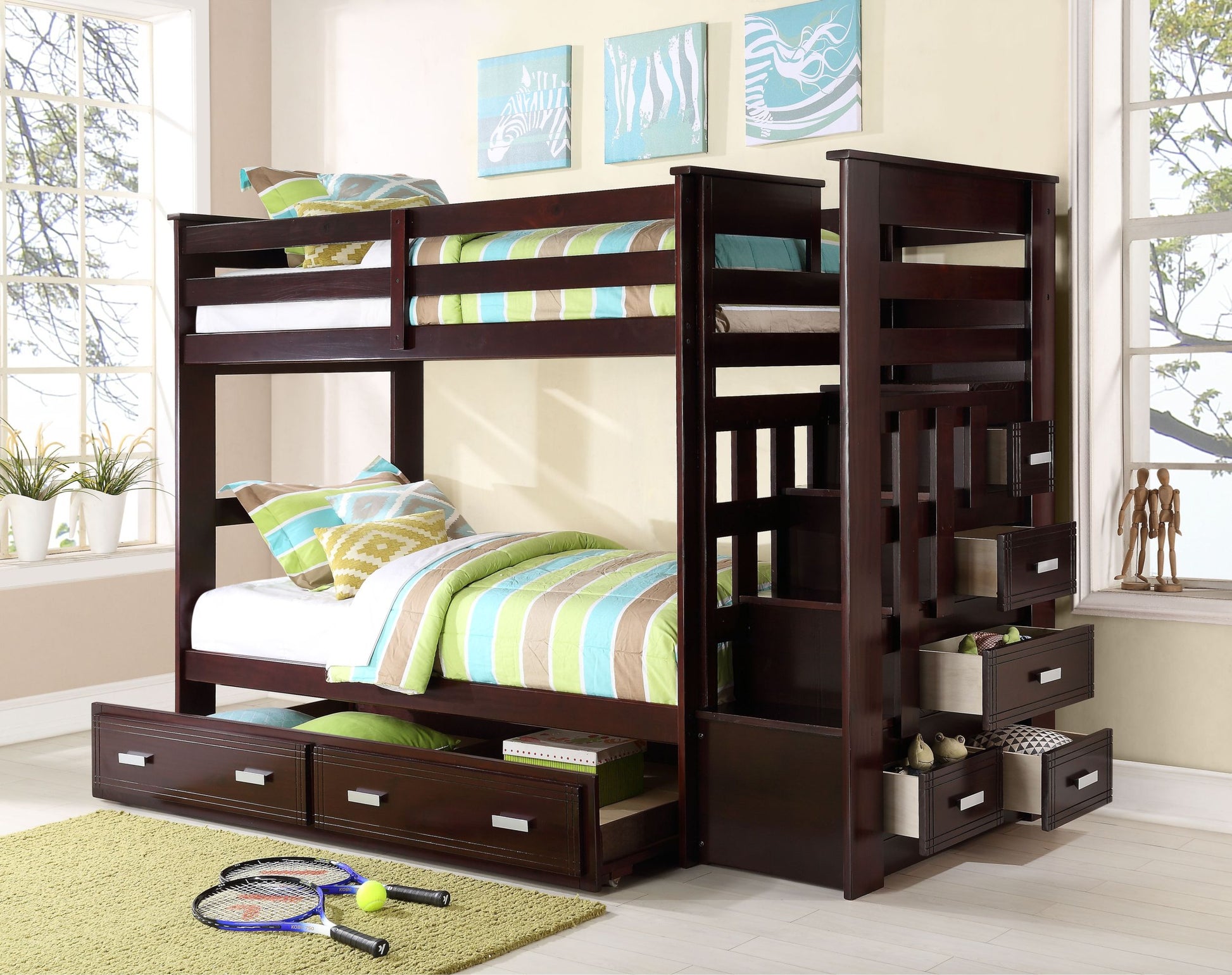 Allentown Bunk Bed Twin Twin & Storage In Espresso 10170W Espresso Solid Wood