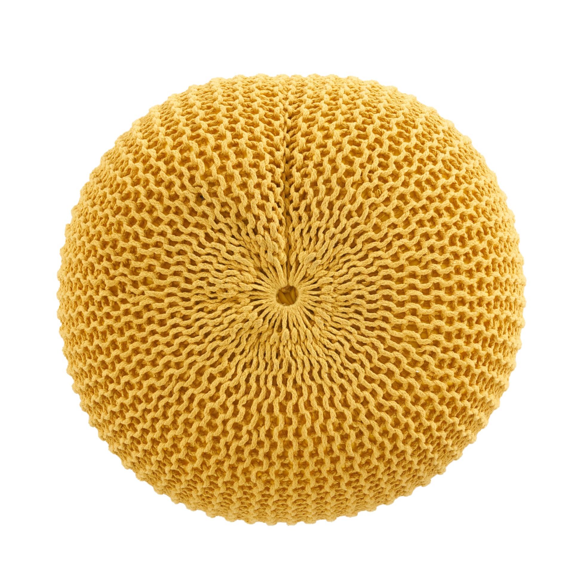 Bordeaux Knitted Cotton Round Pouf, Yellow Yellow Cotton