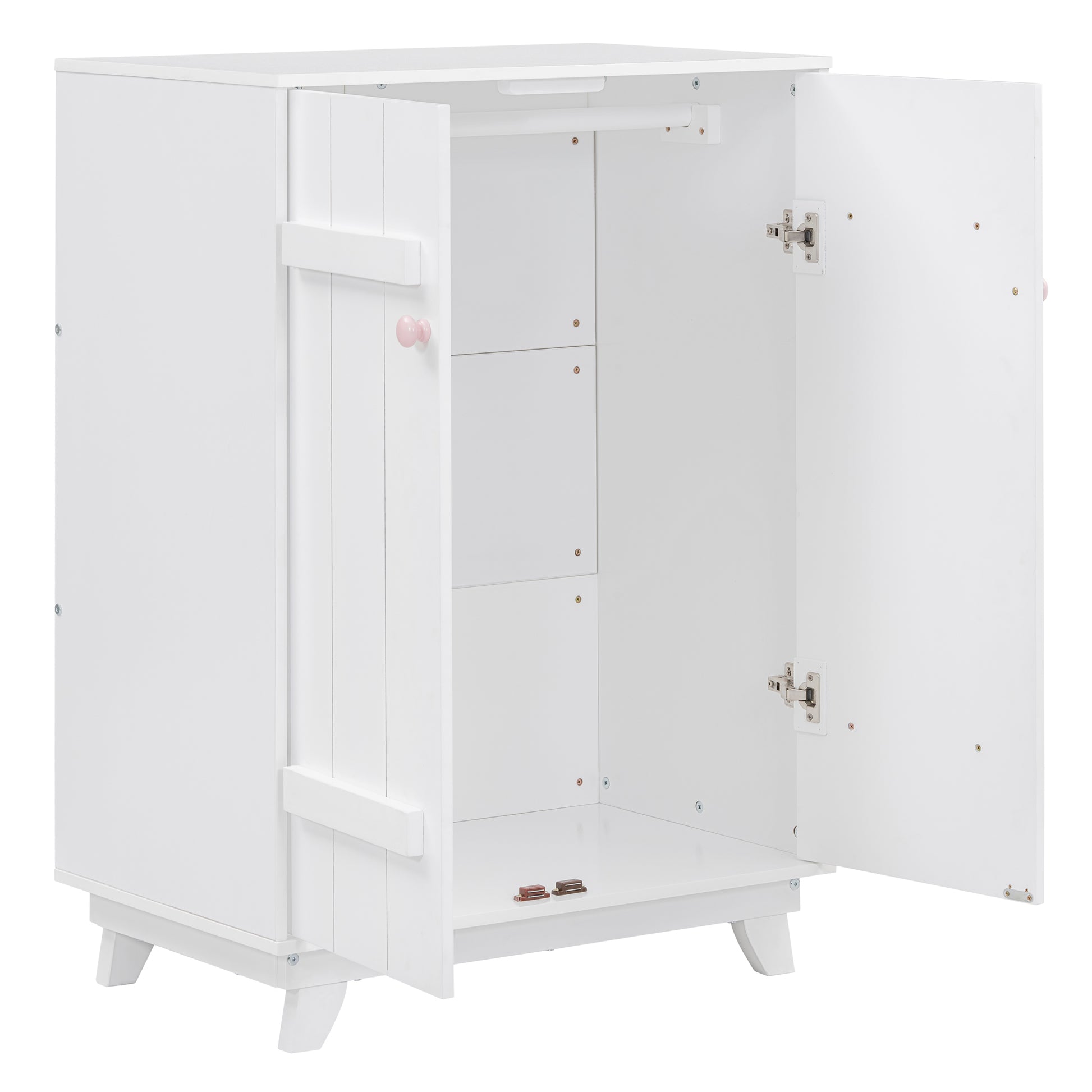 Wooden Wardrobe Cabinet With Hanging Rod, Storage Armoires With Doors ,White White Solid Wood