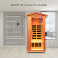 One Person Far Infrared Khaya Outdoor Sauna Room Natural Metal & Wood