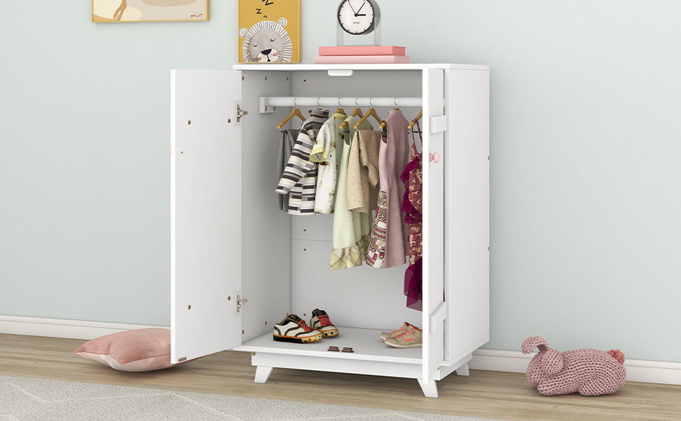 Wooden Wardrobe Cabinet With Hanging Rod, Storage Armoires With Doors ,White White Solid Wood