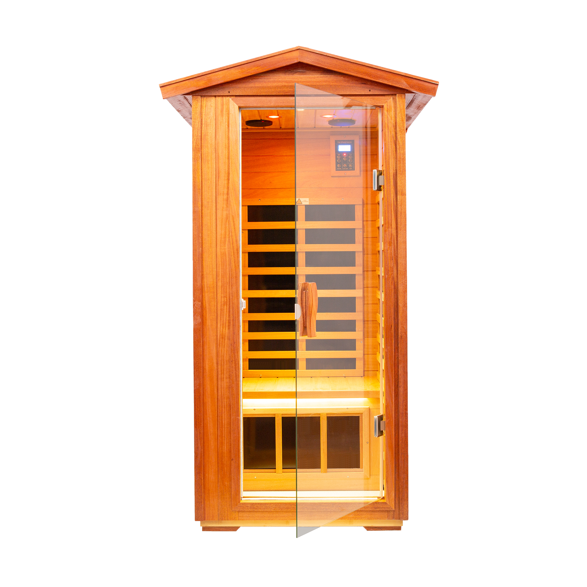 One Person Far Infrared Khaya Outdoor Sauna Room Natural Metal & Wood