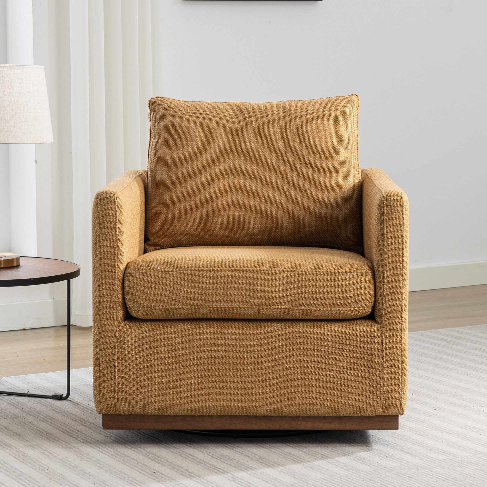 Mid Century Modern Swivel Accent Chair Armchair For Living Room, Bedroom, Guest Room, Office, Mustard Yellow 1 Mustard Yellow Linen
