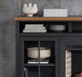 Essex 74 Inch Fireplace Tv Stand Console For Tvs Up To 85 Inches, Minimal Assembly, Black And Whiskey Finish Up To 40 Electric No Black 400 Vent Free Primary Living Space Coastal,Farmhouse Poplar Yes Insert Wood Electric
