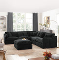 6 Seats Modular L Shaped Sectional Sofa With Ottoman,10 Pillows, Oversized Upholstered Couch W Removabled Down Filled Seat Cushion For Living Room, Chenille Black Black Chenille Wood Primary Living