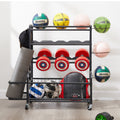 4 Tier Metal Storage Organizer With Rolling Wheels For Basketball Sports Equipment Organizer For Yoga Mat Larger Ball Storage Rack With Baskets And Hooks, Indoor Or Outdoor For Tennis Racket,Football Black Gym American Design,Retro Metal