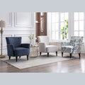 Armchair Modern Accent Sofa With Linen Surface,Leisure Chair With Solid Wood Feet For Living Room Bedroom Studio,White Blue White Line Primary Living Space Modern Upholstered Linen