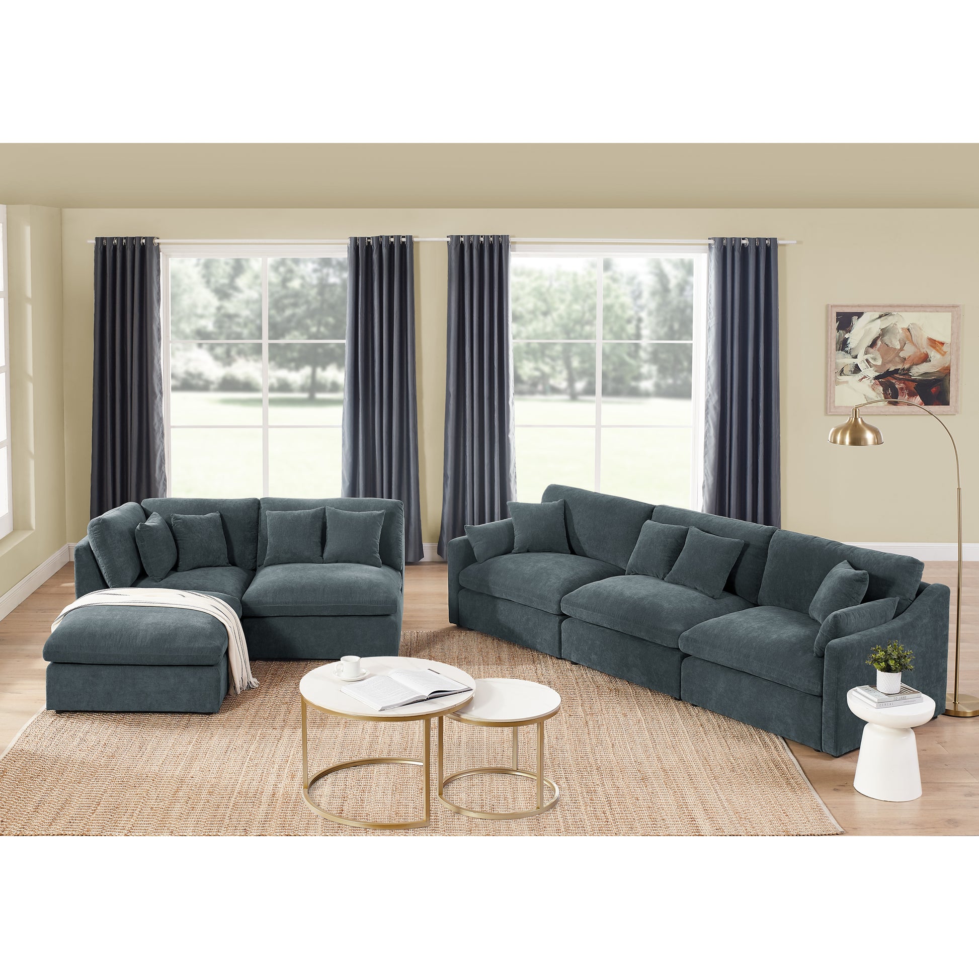 6 Seats Modular L Shaped Sectional Sofa With Ottoman,10 Pillows, Oversized Upholstered Couch W Removabled Down Filled Seat Cushion For Living Room, Chenille Grey Dark Grey Chenille Wood Primary Living Space Soft Pillow Back Eucalyptus Square Arms Foam