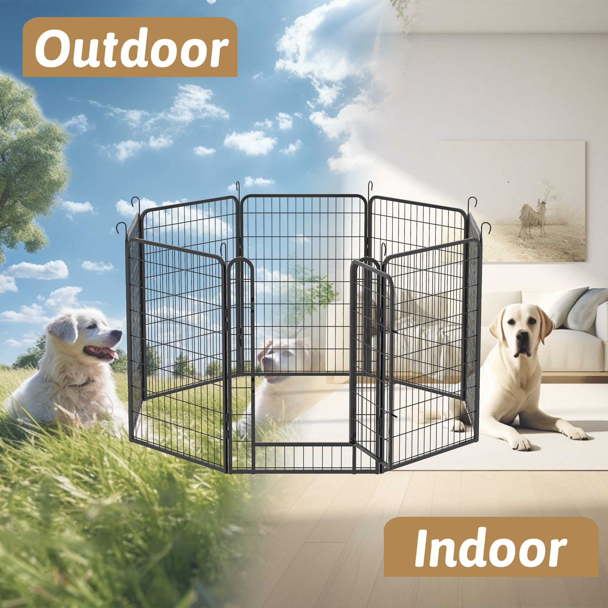 8 Panels Heavy Duty Metal Playpen With Door,39.37"H Dog Fence Pet Exercise Pen For Outdoor, Indoor Black Metal