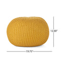 Bordeaux Knitted Cotton Round Pouf, Yellow Yellow Cotton