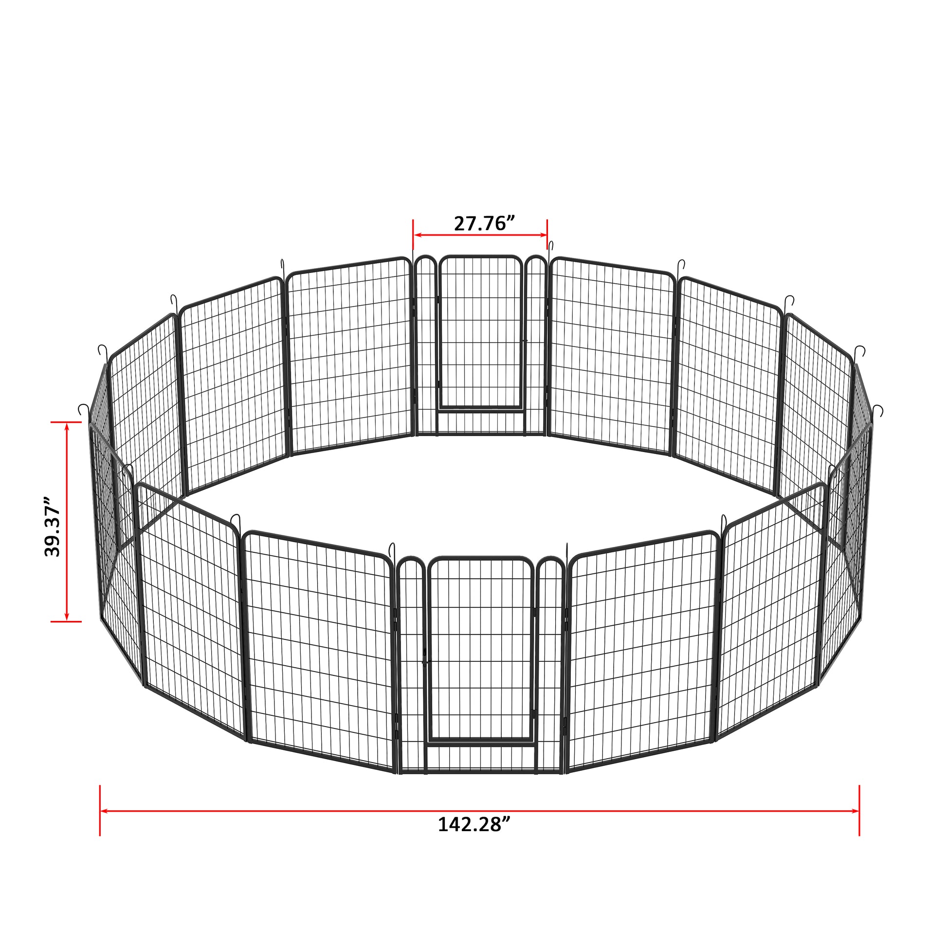 16 Panels Heavy Duty Metal Playpen With Door,39.37"H Dog Fence Pet Exercise Pen For Outdoor Black Metal