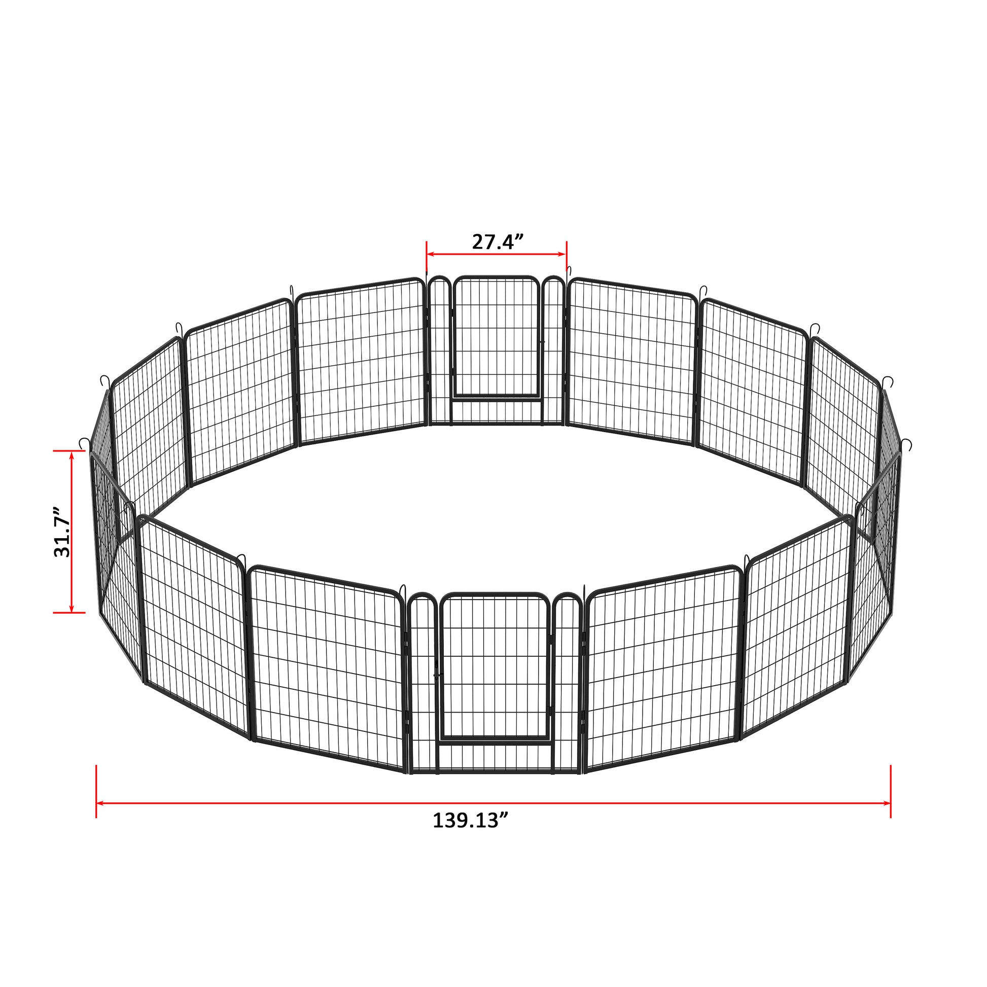 16 Panels Heavy Duty Metal Playpen With Door,31.7"H Dog Fence Pet Exercise Pen For Outdoor Black Metal