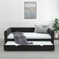 Daybed With Trundle Velvet Upholstered Tufted Sofa Bed, With Button And Copper Nail Onsquare Arms,Full Daybed & Twin Trundle For Bedroom, Living Room, Guest Room, 83