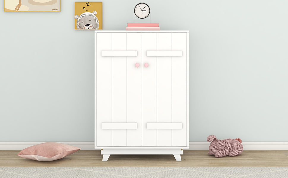 Wooden Wardrobe Cabinet With Hanging Rod, Storage Armoires With Doors ,White White Solid Wood