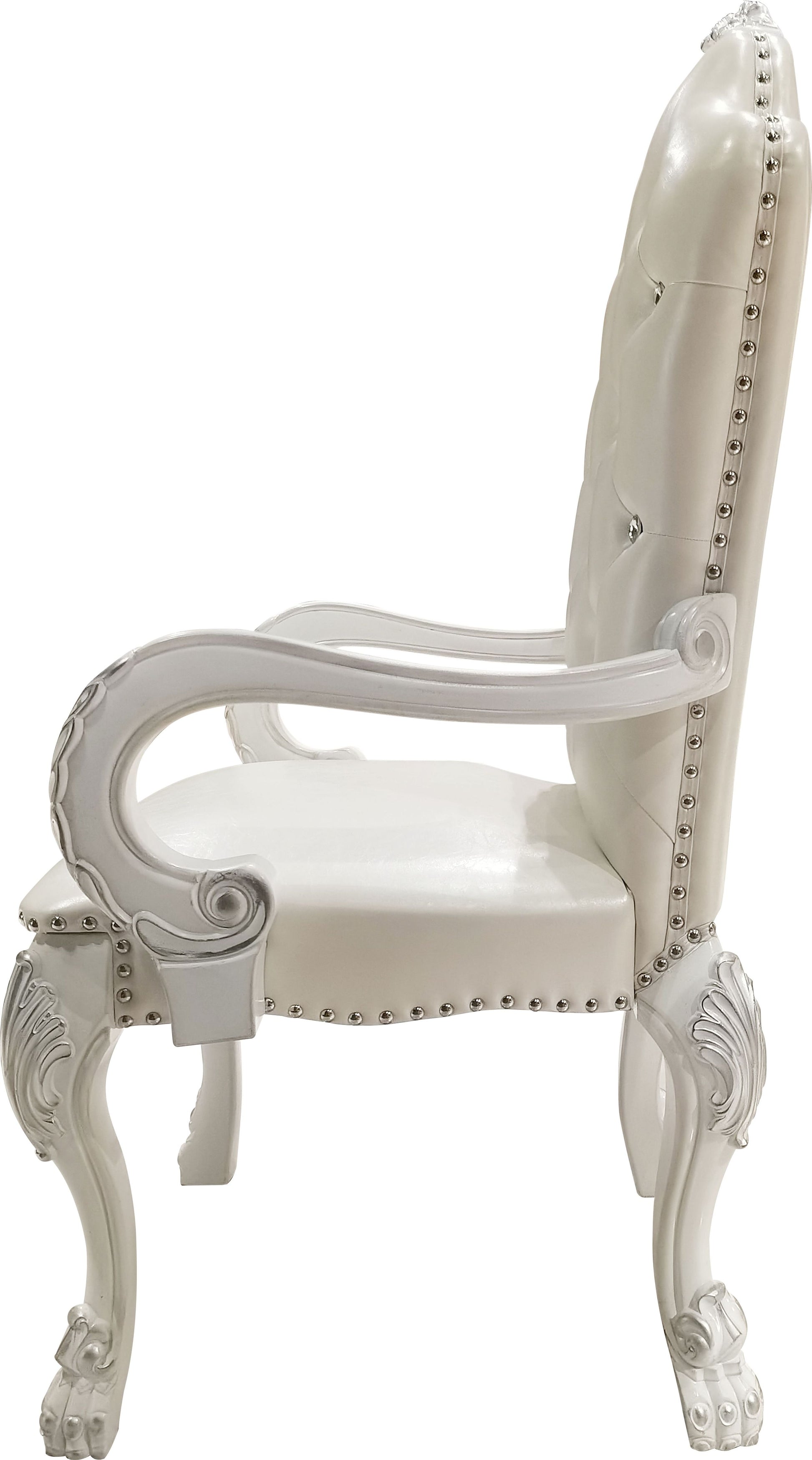 Dresden Arm Chair Set 2 , Synthetic Leather & Bone White Finish Dn02243 White Pu Leather